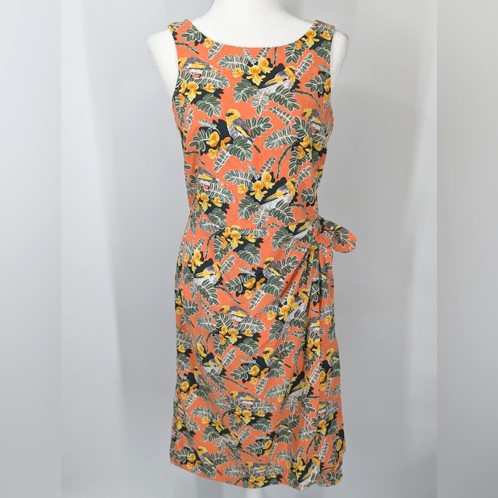 Patagonia Pataloha Orange Cotton Hawaiian Floral Tropical Faux Wrap Dress 8 NWT